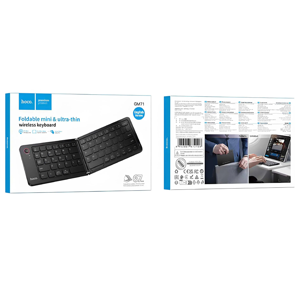 Ασύρματο Mini Πληκτρολόγιο Hoco GM71 Proficient Ultra-thin Αναδιπλούμενο 67 Πλήκτρων Αθόρυβο Bluetooth v5.2 180mAh Μαύρο