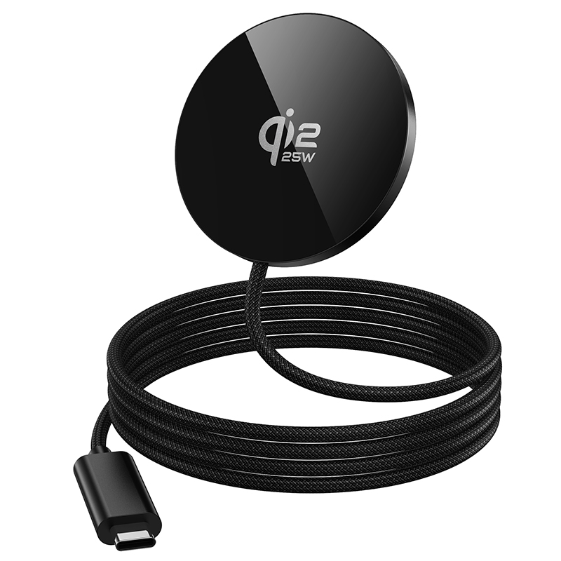 Ασύρματος Φορτιστής Hoco CW63 Pro 25W Qi2.2 Ultra-thin Aluminum Alloy για Κινητά και Ακουστικά με Braided Καλώδιο 1.2m Μαύρος