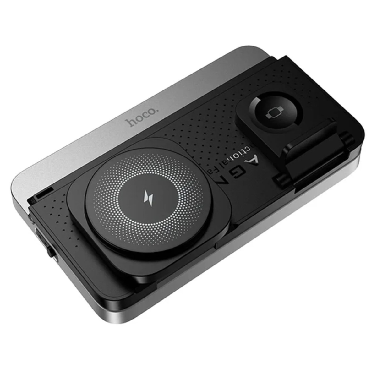 Ασύρματος Φορτιστής Hoco DWQ03 4 in 1 Qi 15W για Smartphone Earbuds Smartwatch με Ψηφιακό Ρολόι και Ξυπνητήρι