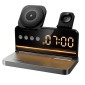 Ασύρματος Φορτιστής Hoco DWQ03 4 in 1 Qi 15W για Smartphone Earbuds Smartwatch με Ψηφιακό Ρολόι και Ξυπνητήρι