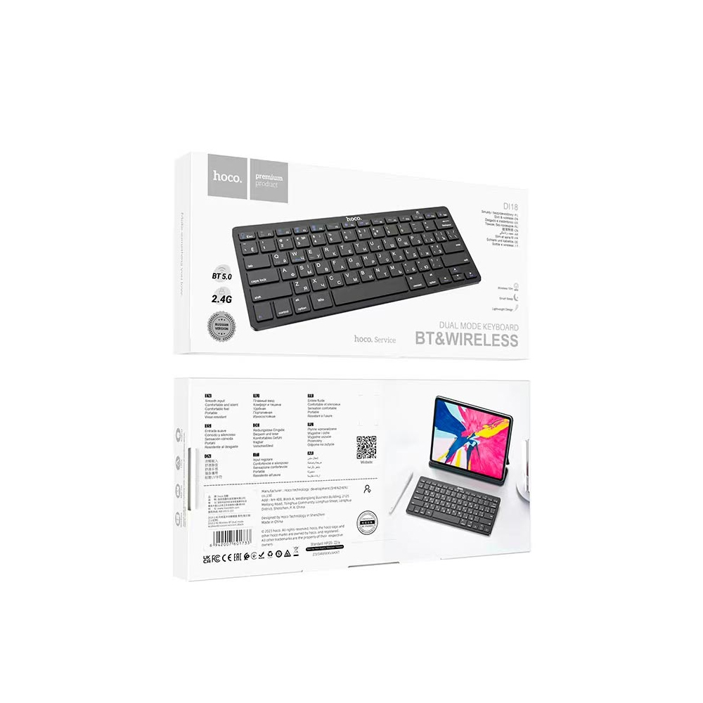 Ασύρματο Μινι Πληκτρολόγιο Hoco DI18 Dual Mode BT v5.0 και 2.4GHz με Ακτίνα Λειτουργίας 10m Μαύρο
