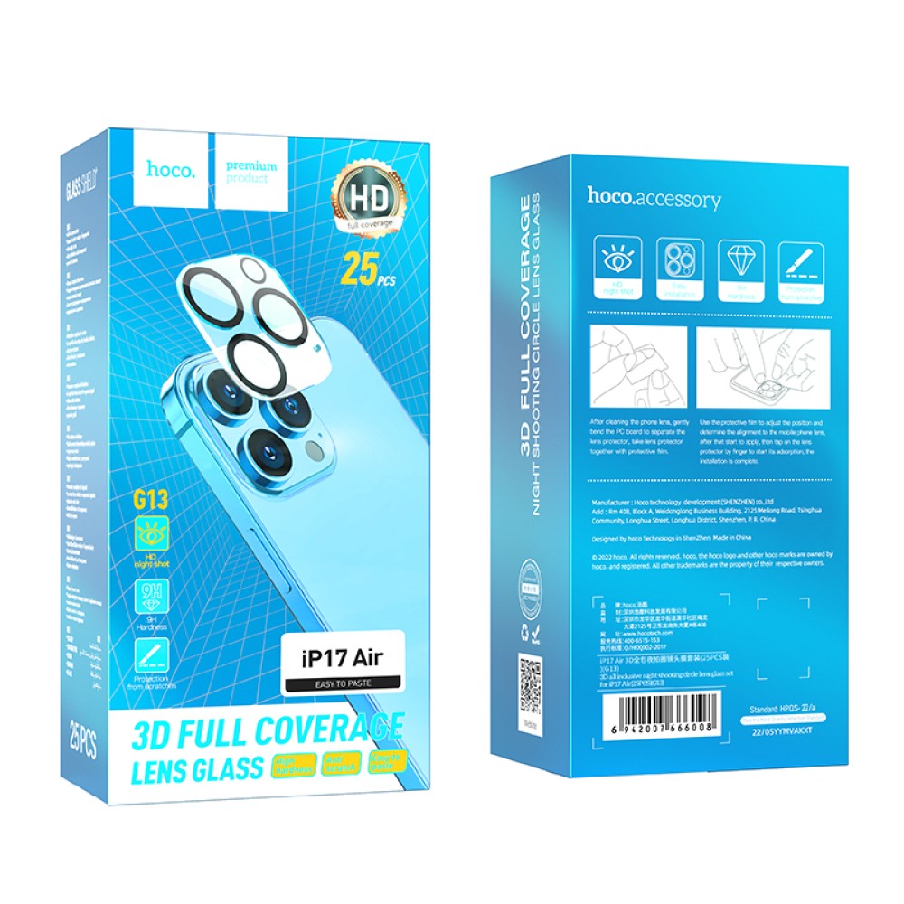 Προστασία Κάμερας Hoco G13 3D Night Shooting Circle Lens Glass για Apple iPhone Air Μαύρο 25 Τεμ.