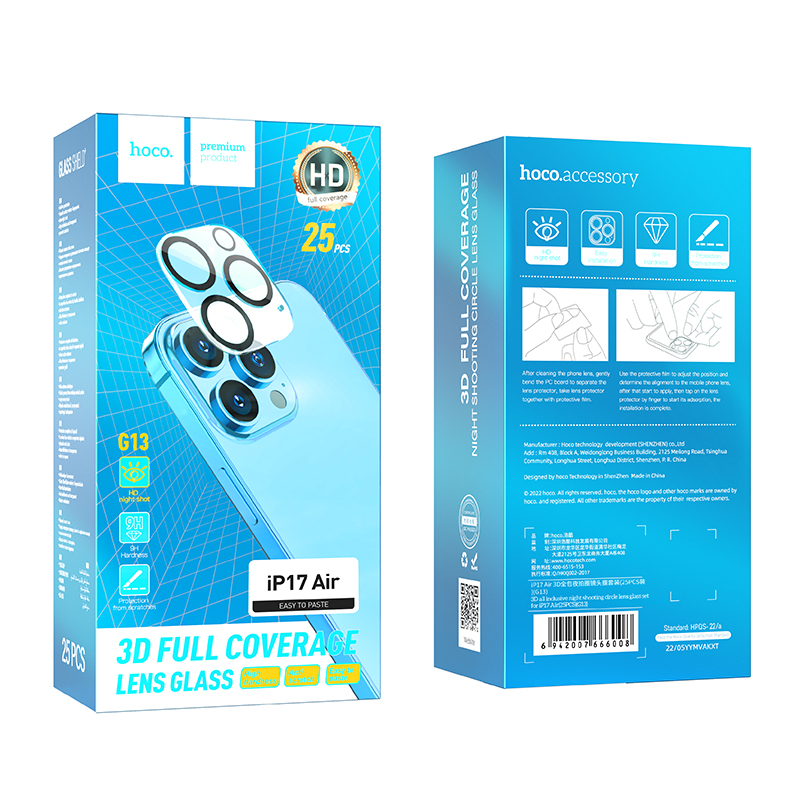 Προστασία Κάμερας Hoco G13 3D Night Shooting Circle Lens Glass για Apple iPhone Air Μαύρο 25 Τεμ.