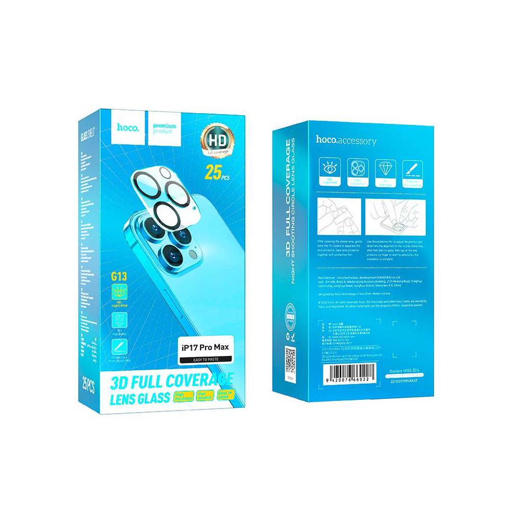 Προστασία Κάμερας Hoco G13 3D Night Shooting Circle Lens Glass για Apple iPhone 17 Pro Max 5G Μαύρο 25 Τεμ.