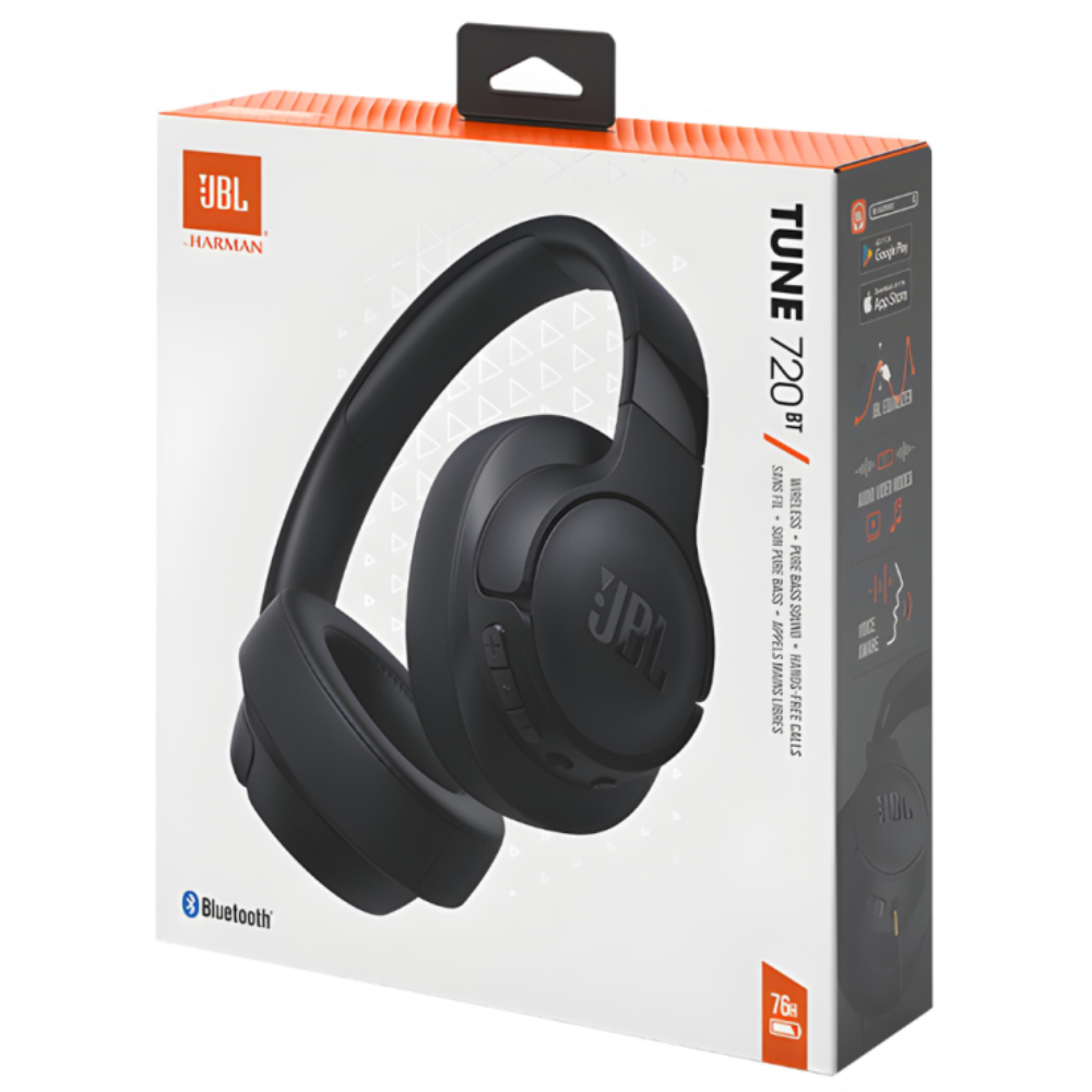 Bluetooth Ακουστικά Over Ear Ασύρματα & Ενσύρματα JBL Tune 720BT με Pure Bass Voice Aware Jack 3.5mm 76h Playtime και Quick Charge Black