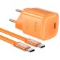 Φορτιστής Ταξιδίου Hoco. DC148 Ridge 1xUSB-C PD45W GaN QC με Καλώδιο USB-C σε USB-C 1.2m Braided Πορτοκαλί