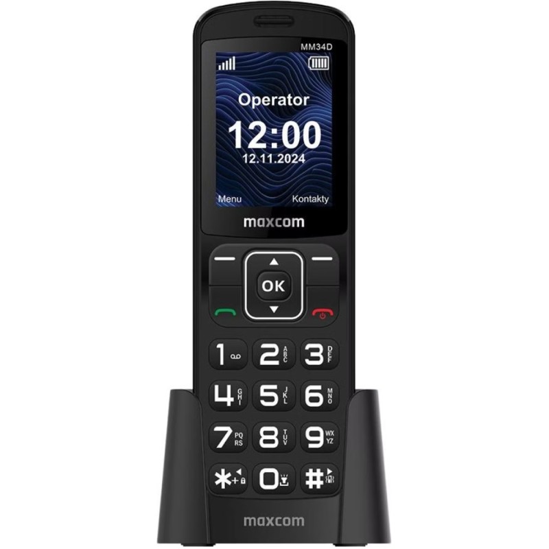 Maxcom MM34D 4G 2.4" 1000mAh με Μεγάλα Πλήκτρα, Ραδιόφωνο, Δόνηση, Φακό, Bluetooth και Βάση Φόρτισης Μαύρο