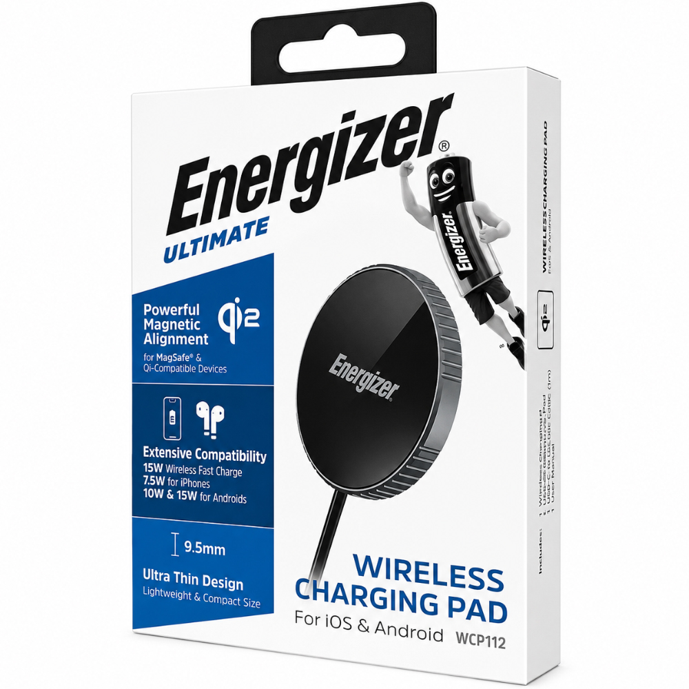 Ασύρματος Φορτιστής Energizer WCP112 15W Ultra-Thin Travel Size Fast Charge USB-C με Πιστοποίηση Qi2 Μαύρος