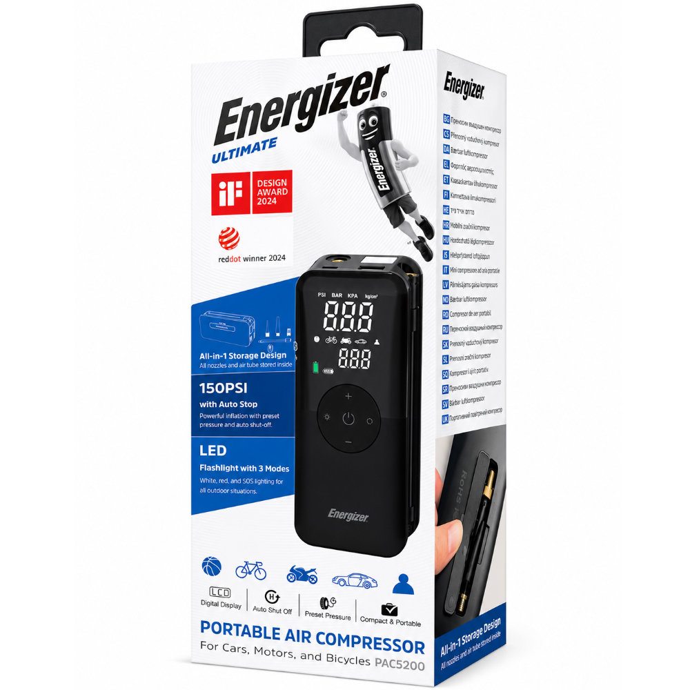 Smart Air Pump Energizer PAC5200 10.3 bar Πίεση Αέρα 2600mAh LED Ένδειξη Φακό και Powerbank Μαύρο
