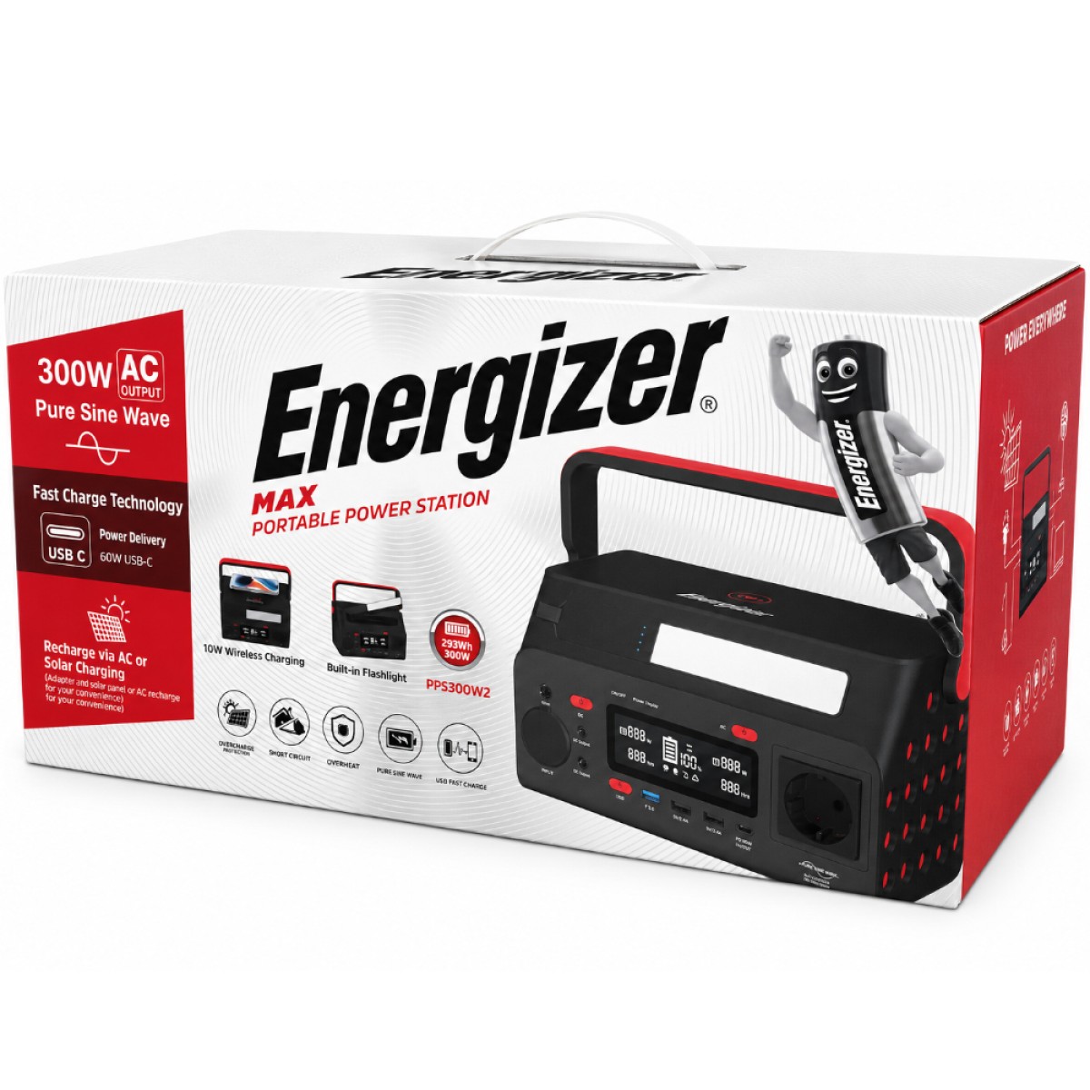 Powerstation Energizer PPS300W2 300W με 2xAC 2xDC Θύρες 1xUSB-C 3xUSB-A PD60W QC Fast Charger Wireless Charger 10W και Φακό Έκτακτης Ανάγκης 4W