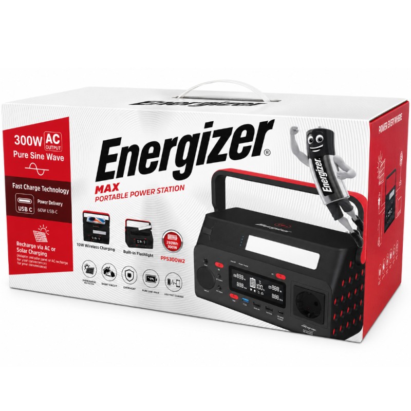 Powerstation Energizer PPS300W2 300W με 2xAC 2xDC Θύρες 1xUSB-C 3xUSB-A PD60W QC Fast Charger Wireless Charger 10W και Φακό Έκτακτης Ανάγκης 4W