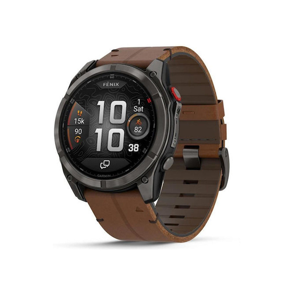Smartwatch Garmin Fenix 8 Pro Amoled Sapphire 51mm GPS NFC 10 ATM με Δυνατότητα Κλήσεων Sapphire Titanium με Pebble Gray Silicone Band
