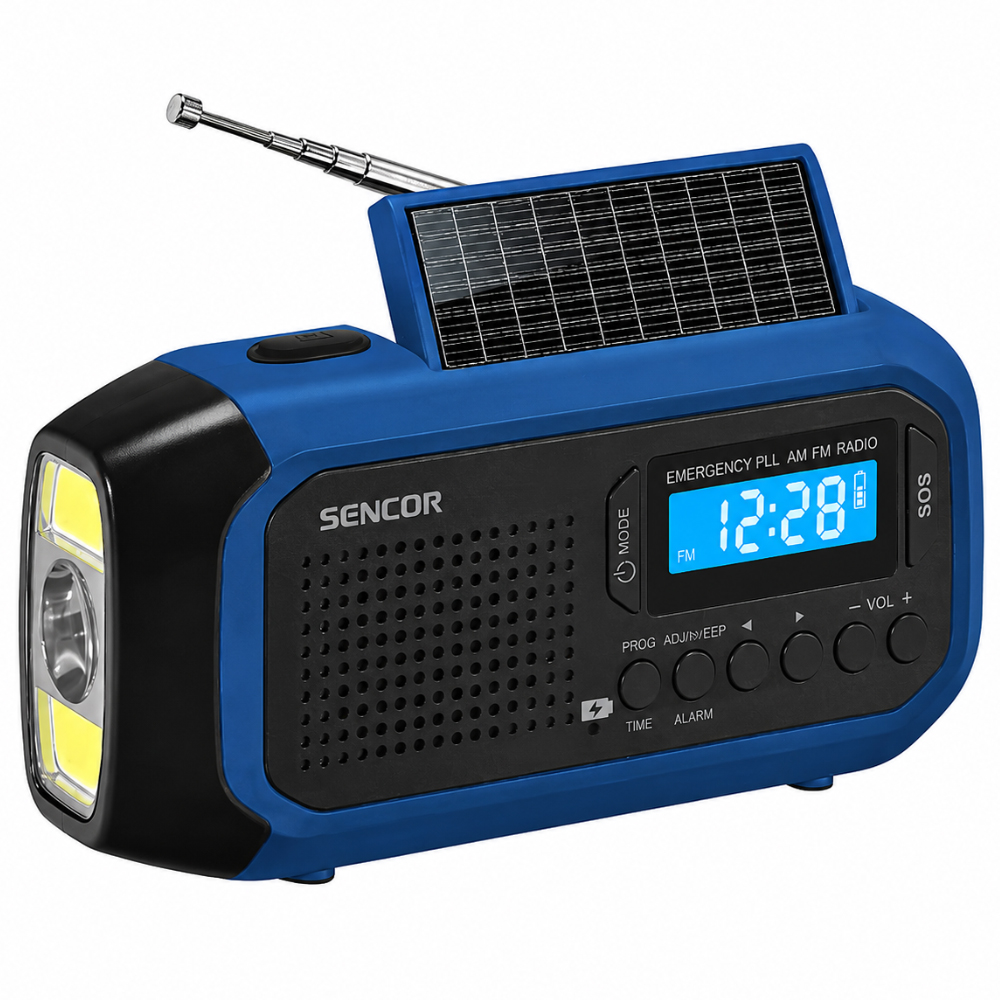 Ραδιόφωνο Camping Ηλιάκο Sencor SRD 1050SCL BB με USB-C Hand Crank και Διπλό Φωτισμό LED FM/AM IPX4 Μπλε