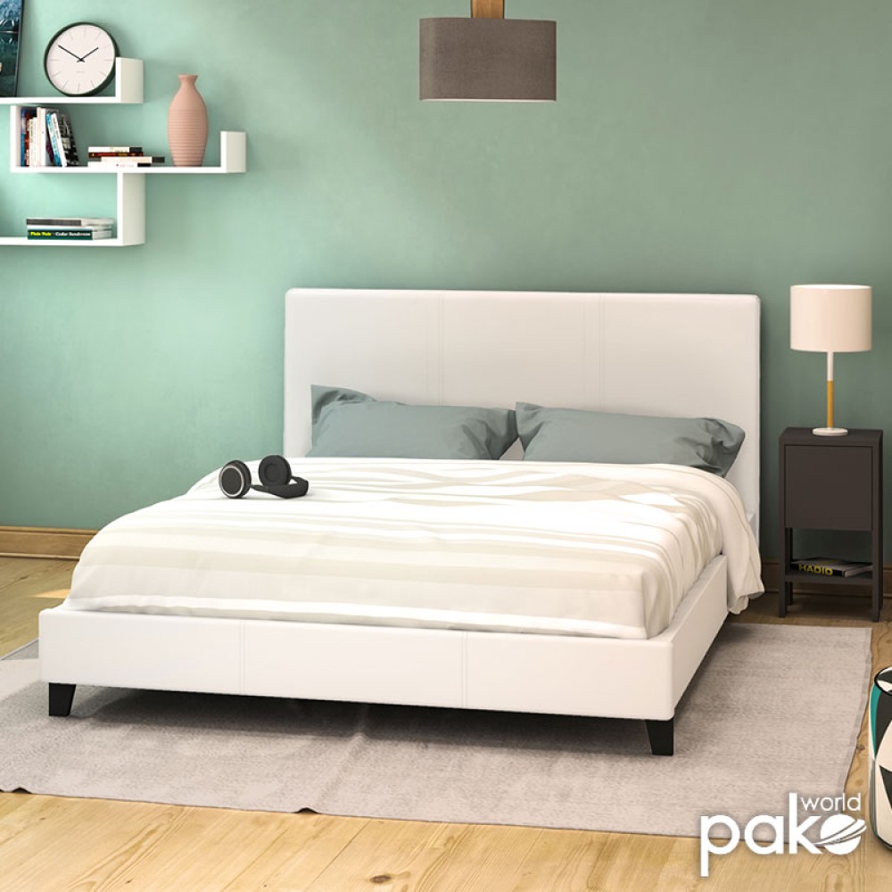 Κρεβάτι Nevil pakoworld 150x200 PU χρώμα λευκό ματ