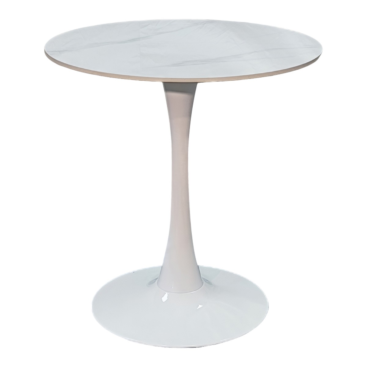 Tραπέζι Balou pakoworld sintered stone σε λευκή απόχρωση με όψη μαρμάρου-βάση λευκό μέταλλο Φ90x73εκ