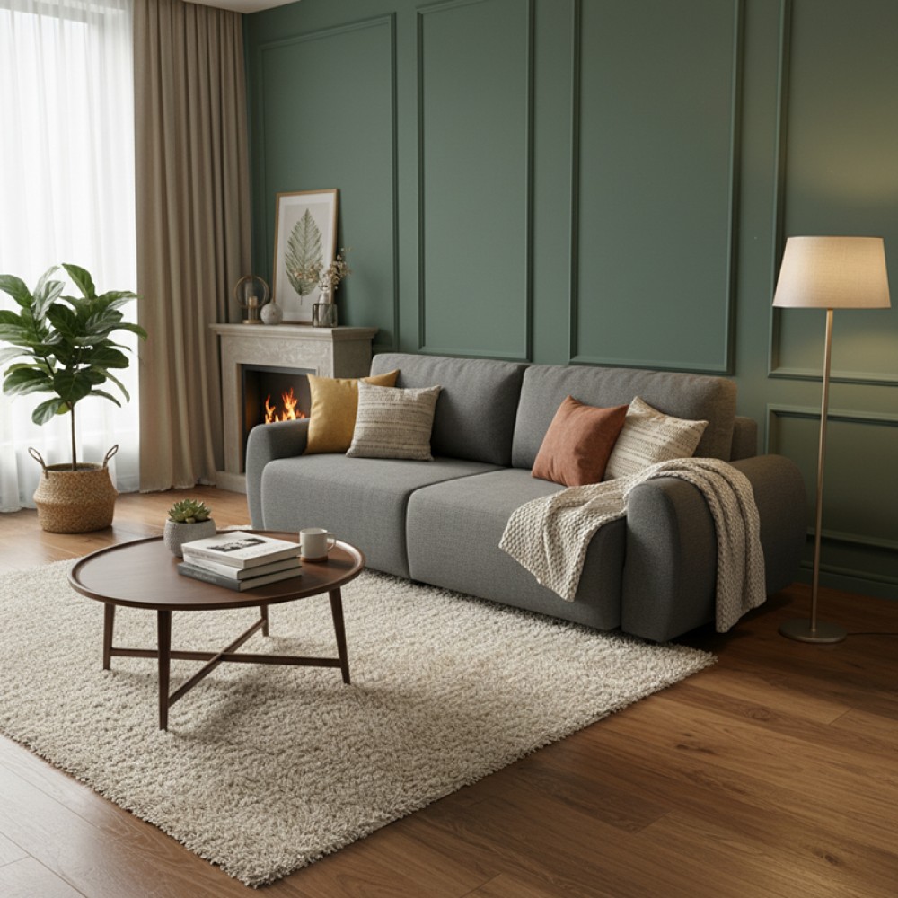 Kαναπές-κρεβάτι τριθέσιος Hungie pakoworld υφασμα γκρι 250x92x89εκ