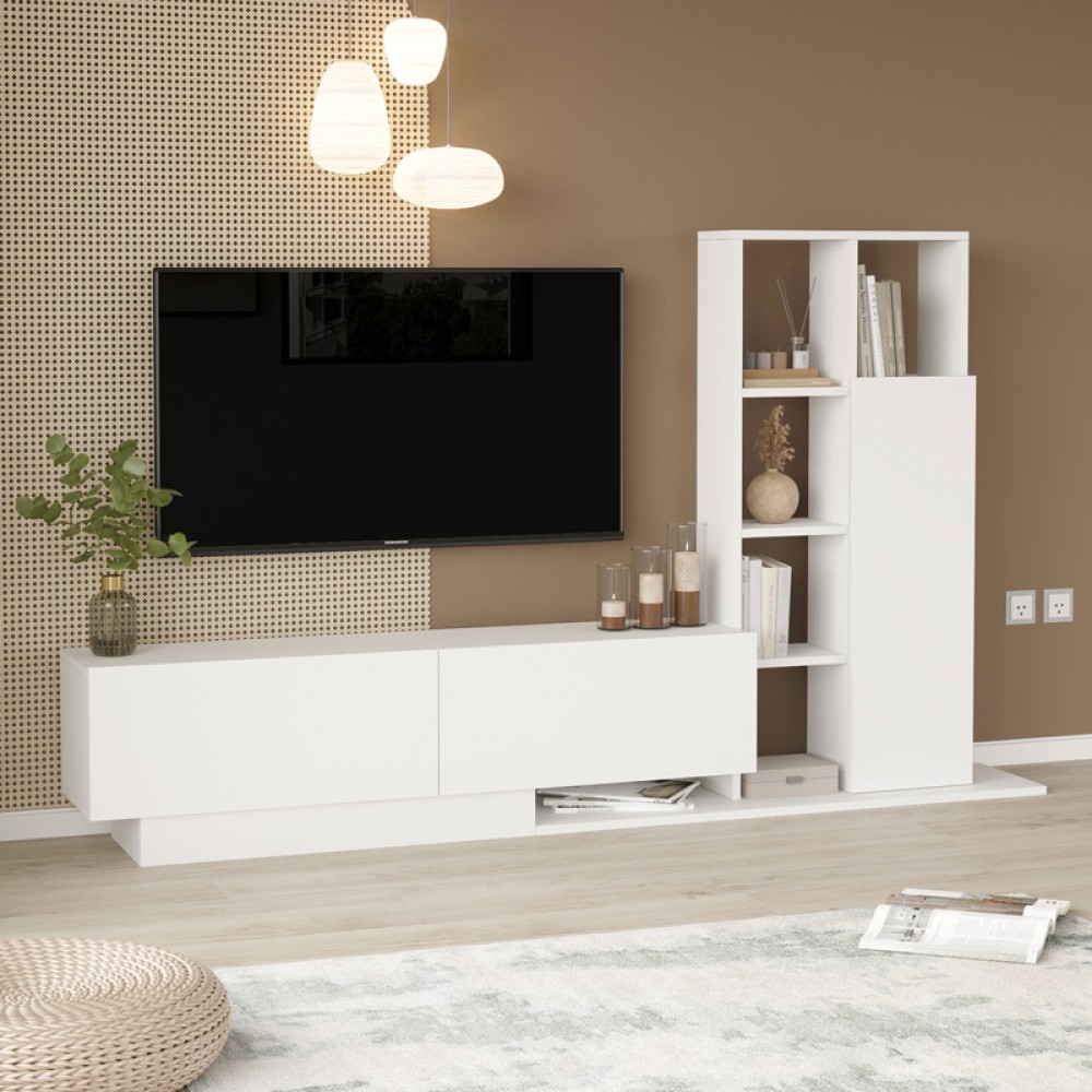 Σύνθετο σαλονιού Damon pakoworld σε λευκή απόχρωση 211.2x29.5x123.6εκ