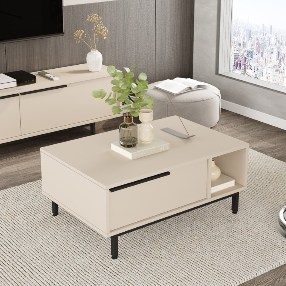 Τραπέζι σαλονιού Frixton pakoworld σε cappuccino απόχρωση 90x60x37.5εκ