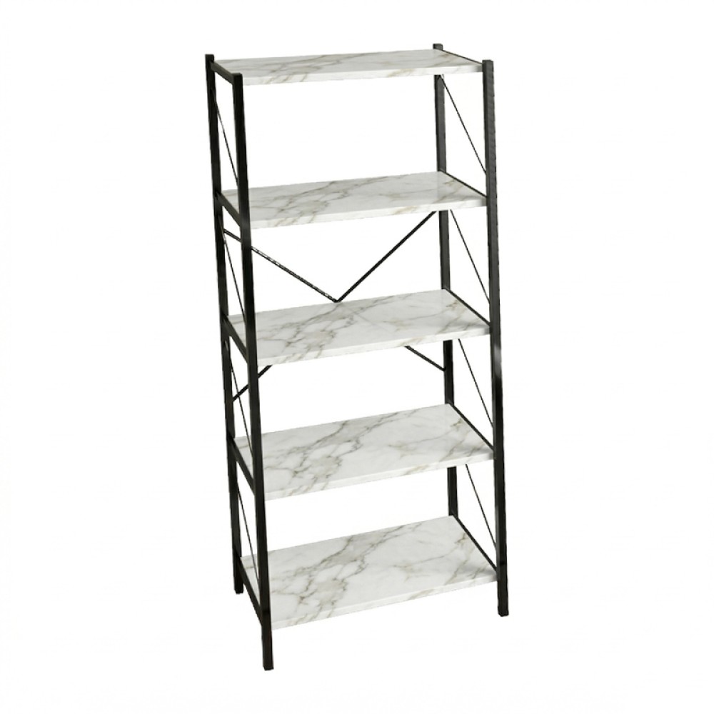 Βιβλιοθήκη Bimblem pakoworld λευκό μαρμάρου με μαύρο μέταλλο  60x30x150εκ