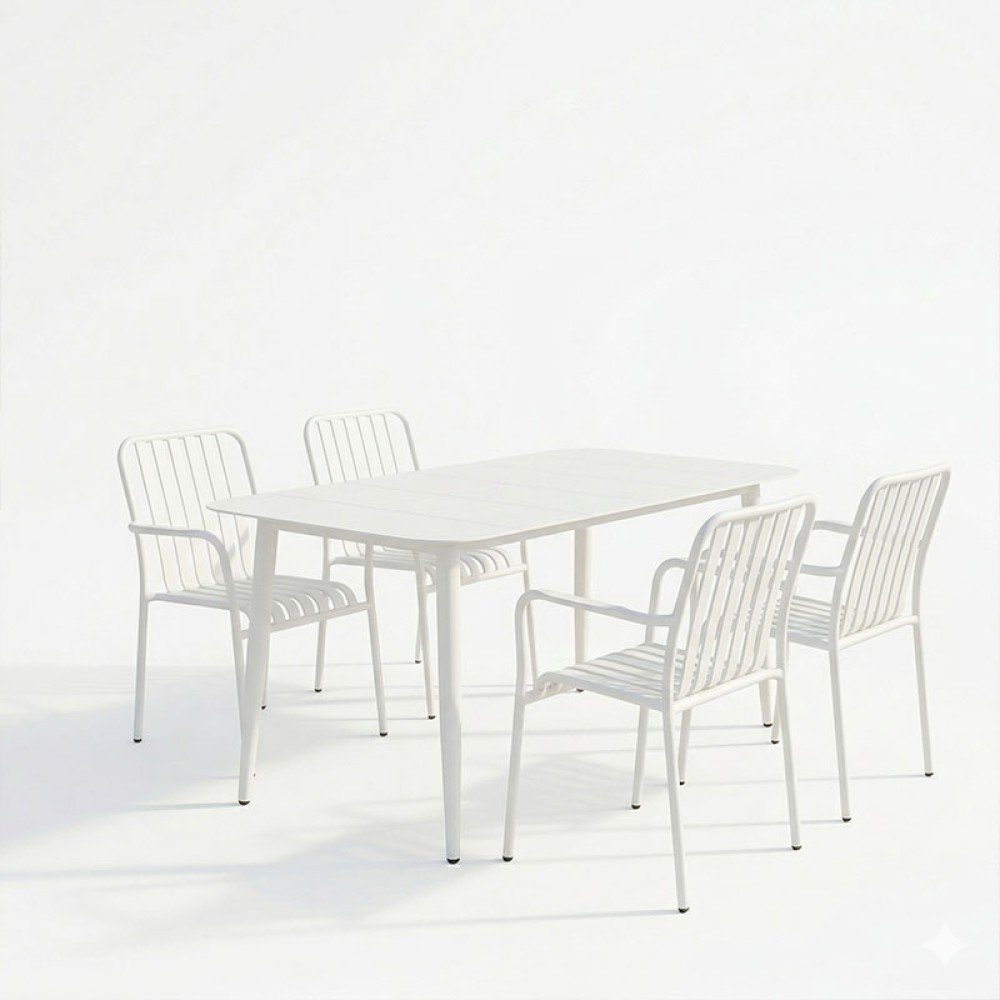 Τραπεζαρία Heven Vista pakoworld σετ 5τεμ λευκό αλουμίνιο 150x80x72εκ