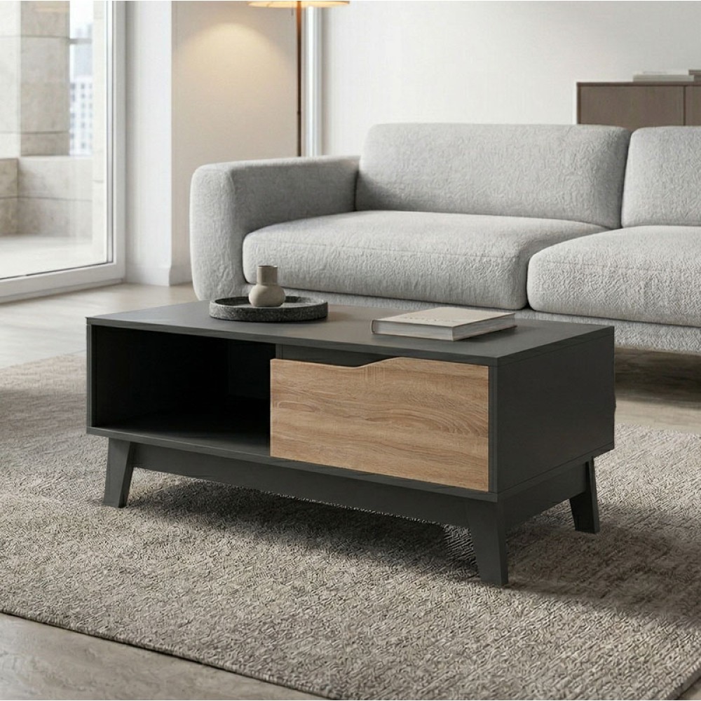 Τραπέζι σαλονιού Judas pakoworld ανθρακί-sonoma 90x45x38.5εκ