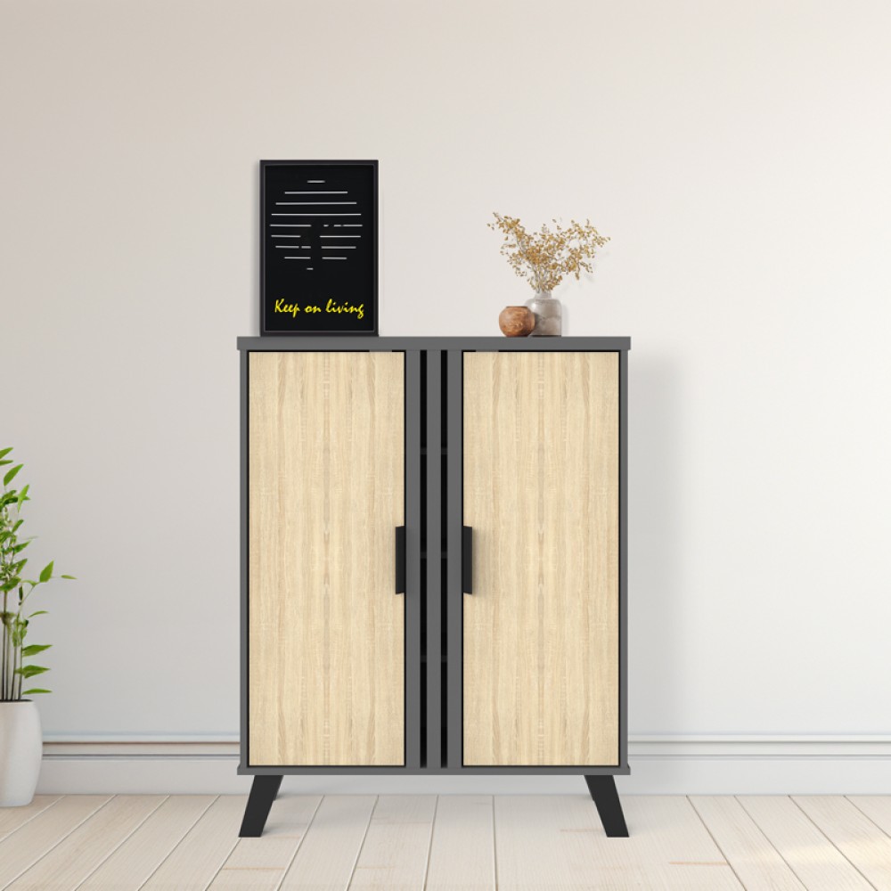 Παπουτσοθήκη-ντουλάπι Shoby pakoworld sonoma-ανθρακί 70.5x30x91εκ