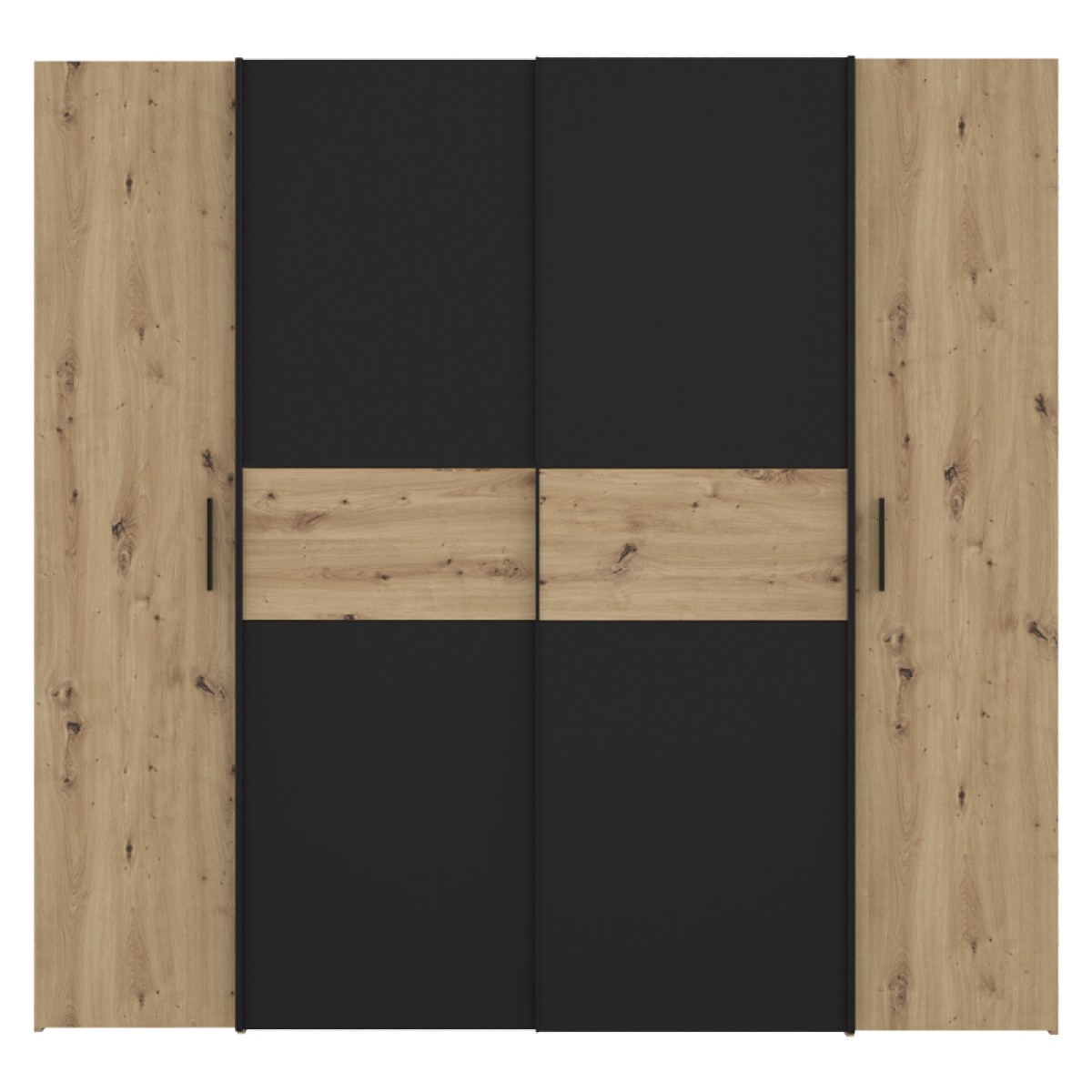 Ντουλάπα ρούχων Bekerk pakoworld τετράφυλλη μαύρο-oak μελαμίνης 200x61.5x190.5εκ