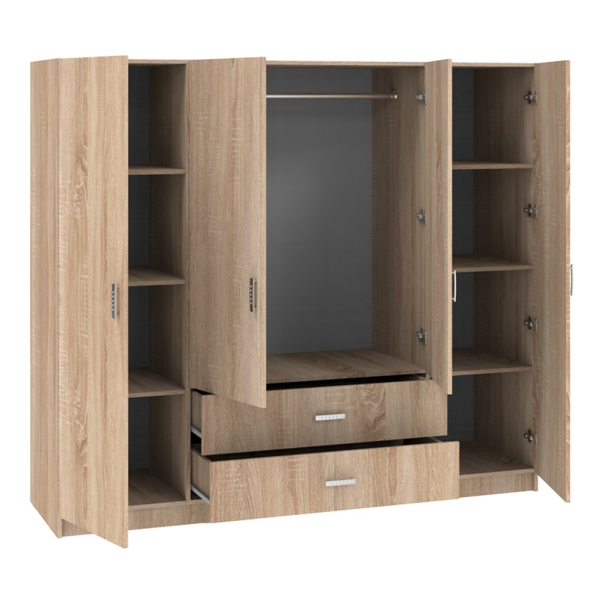 Ντουλάπα τετράφυλλη Royal pakoworld με συρτάρια sonoma 200x58x177εκ