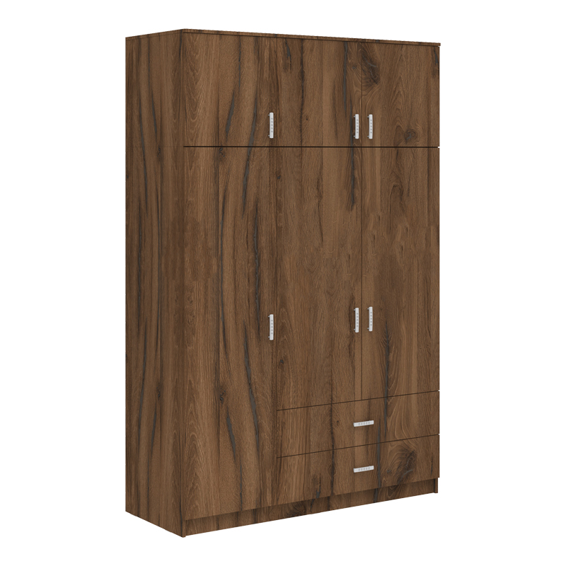 Ντουλάπα τρίφυλλη με συρτάρια Royal pakoworld καρυδι-oak 150x58x230εκ