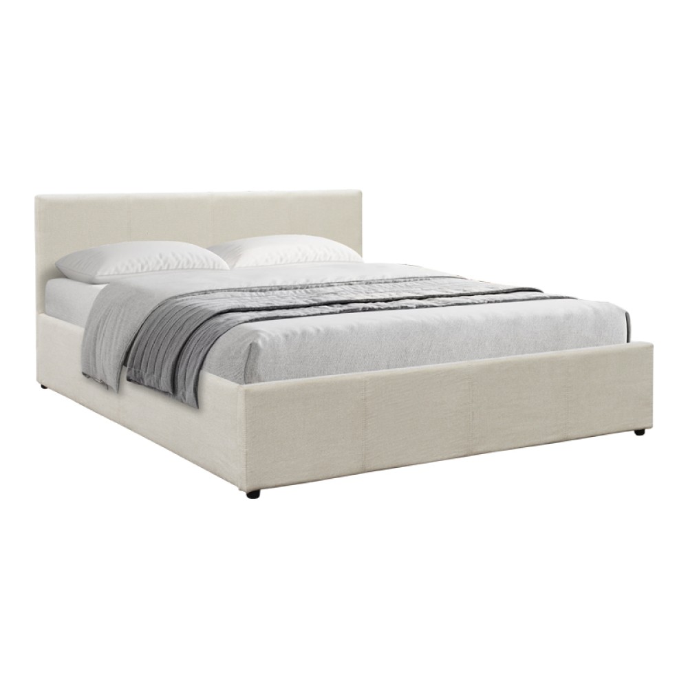 Κρεβάτι Dellia pakoworld με αποθηκευτικό χώρο ύφασμα κρεμ 150x200εκ