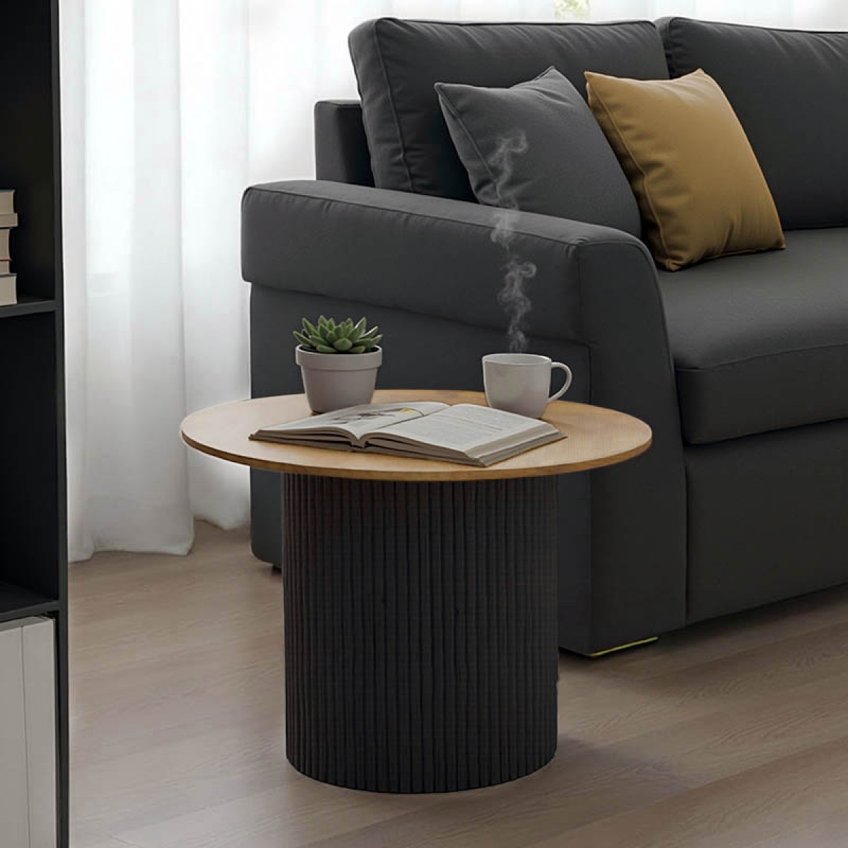 Τραπέζι σαλονιού Dovel pakoworld mdf σε sonoma-μαύρο μέταλλο Φ70x45εκ