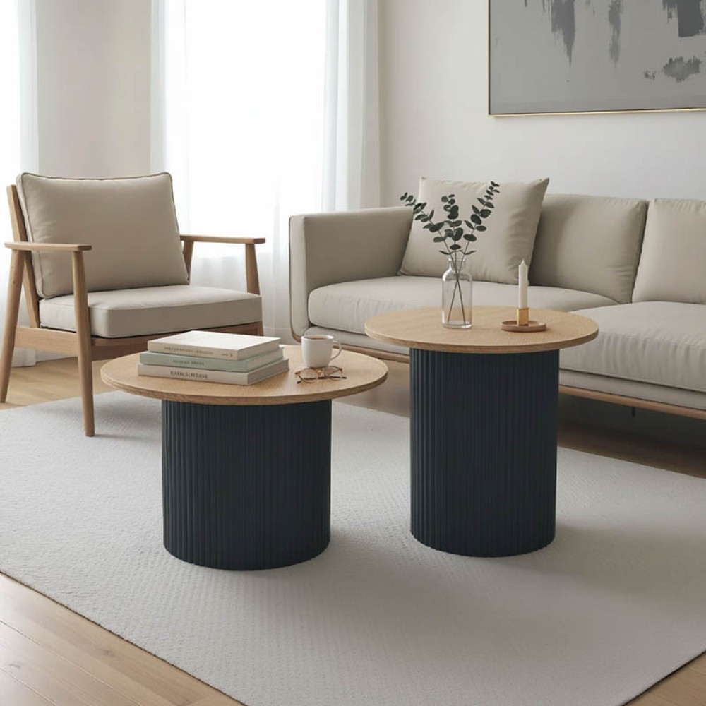 Tραπέζια σαλονιού Dovel pakoworld mdf σετ 2τεμ. sonoma-μαύρο μεταλλο