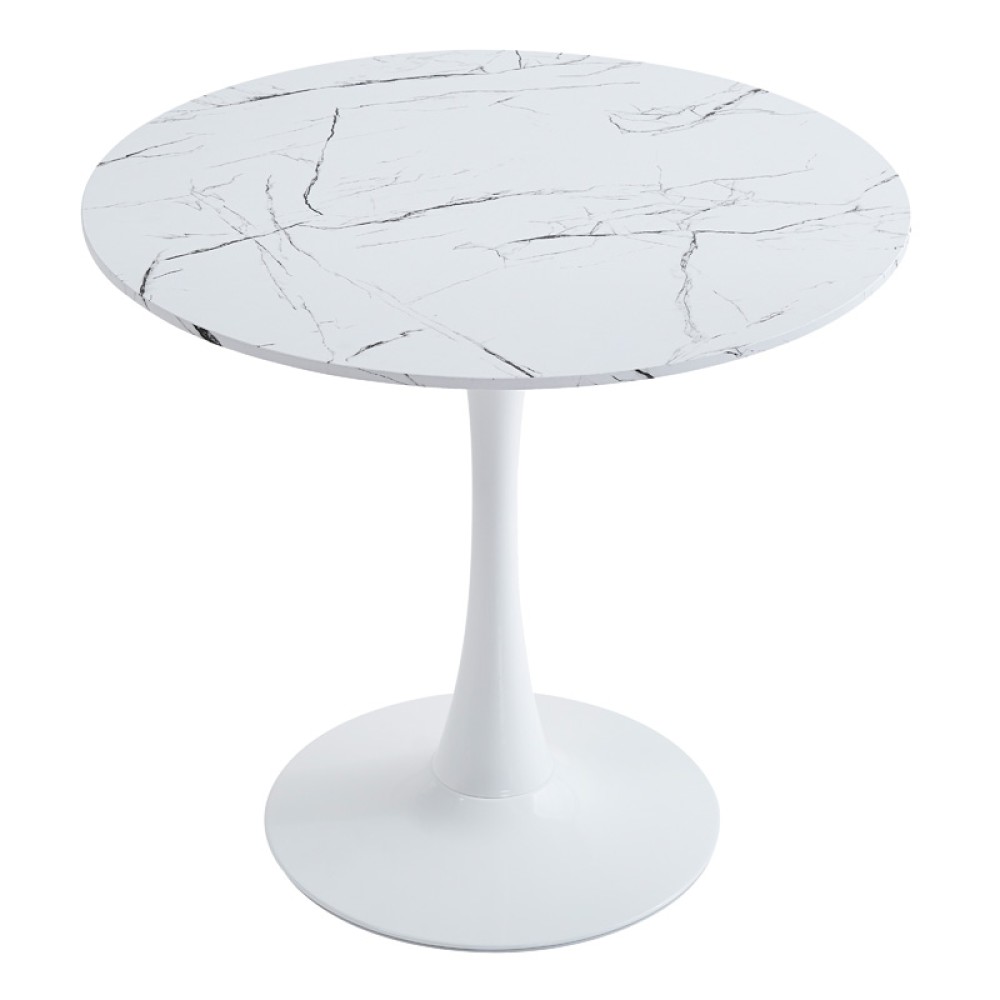 Tραπέζι Balou pakoworld sintered stone σε λευκή απόχρωση με όψη μαρμάρου-βάση λευκό μέταλλο Φ90x73εκ