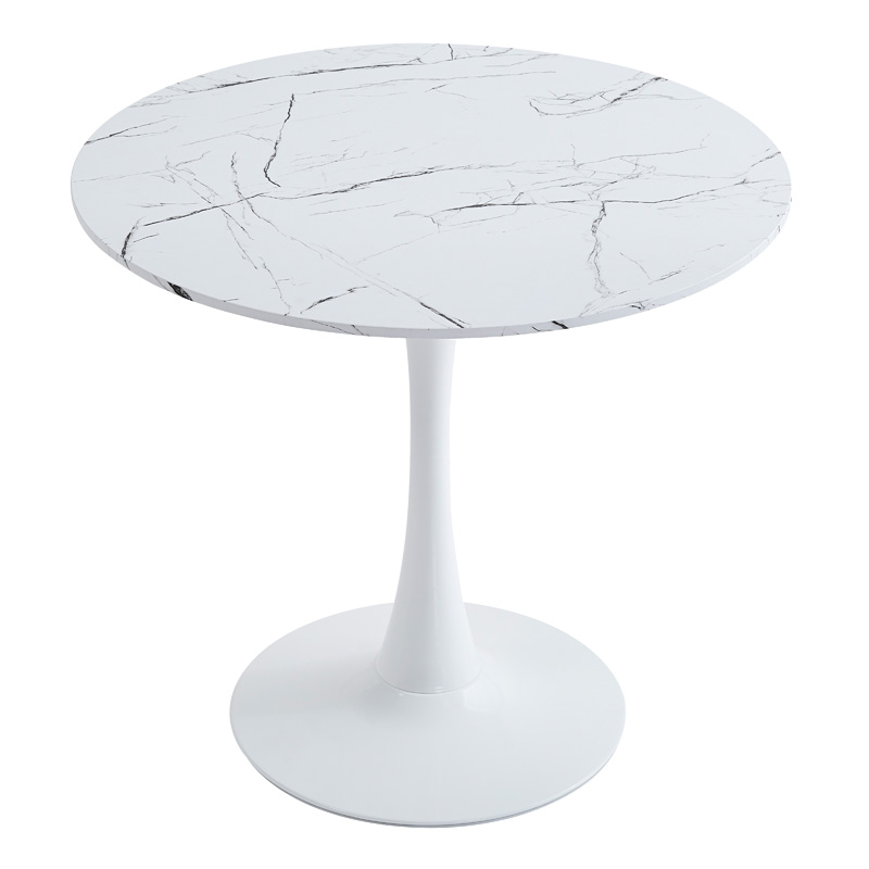Tραπέζι Balou pakoworld sintered stone σε λευκή απόχρωση με όψη μαρμάρου-βάση λευκό μέταλλο Φ90x73εκ