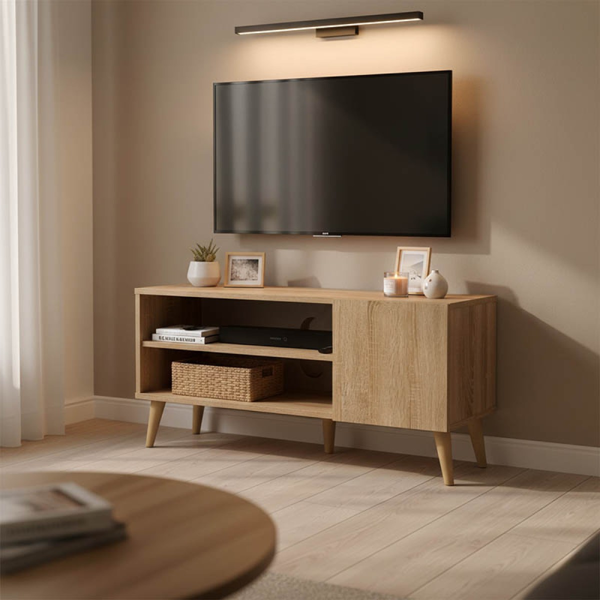 Έπιπλο τηλεόρασης Orianne pakoworld σε sonoma απόχρωση 90x32x46εκ