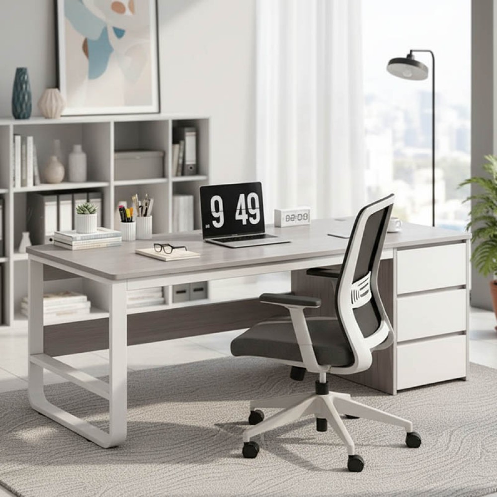 Γραφείο Salto pakoworld με συρταριέρα-MDF γκρι-λευκό 120x48x74εκ