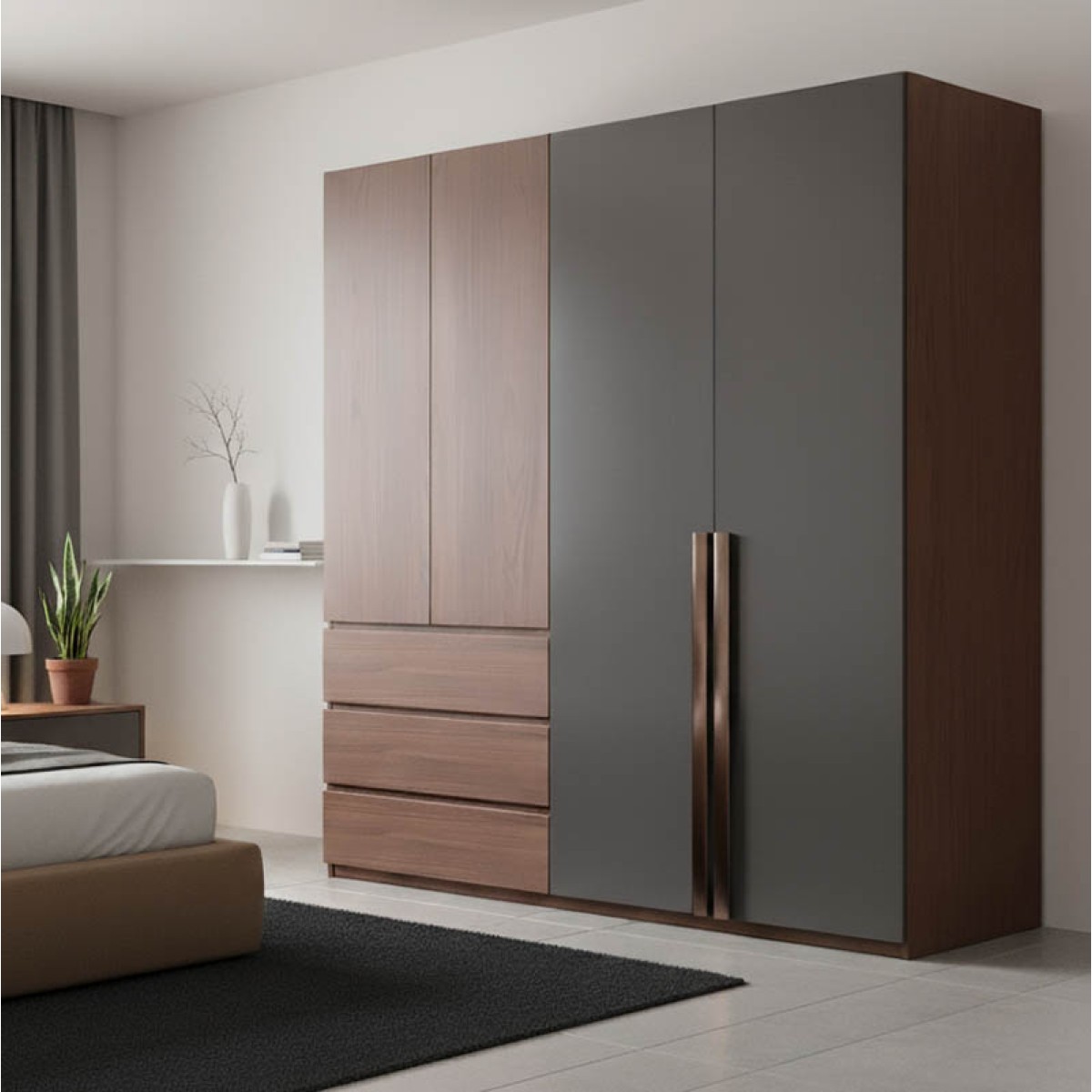 Ντουλάπα Sonlen pakoworld σε καρυδί-ανθρακί απόχρωση 160x52x195εκ