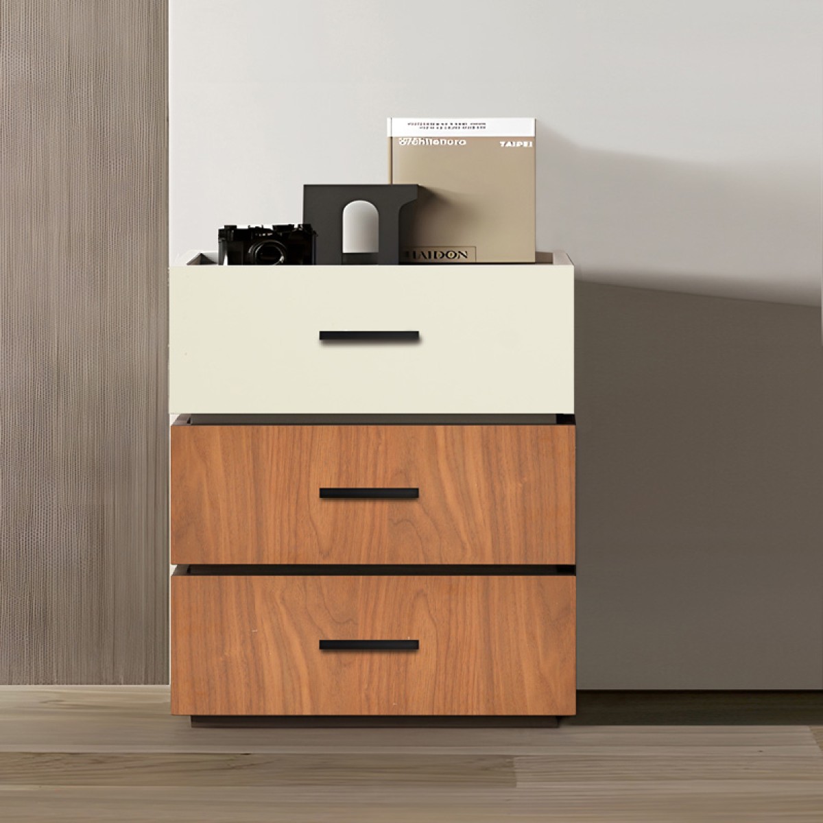 Κομοδίνο Sonlen pakoworld mdf σε καρυδί-μπεζ απόχρωση 60x40x66εκ
