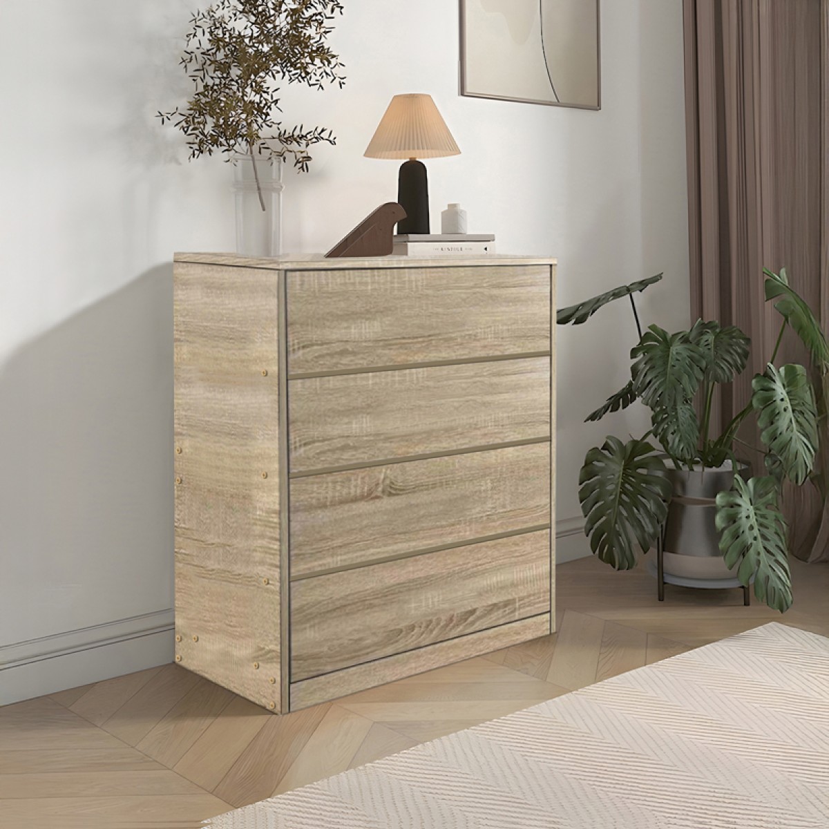 Συρταριέρα Kuanger pakoworld mdf σε φυσική απόχρωση 80x40x89εκ