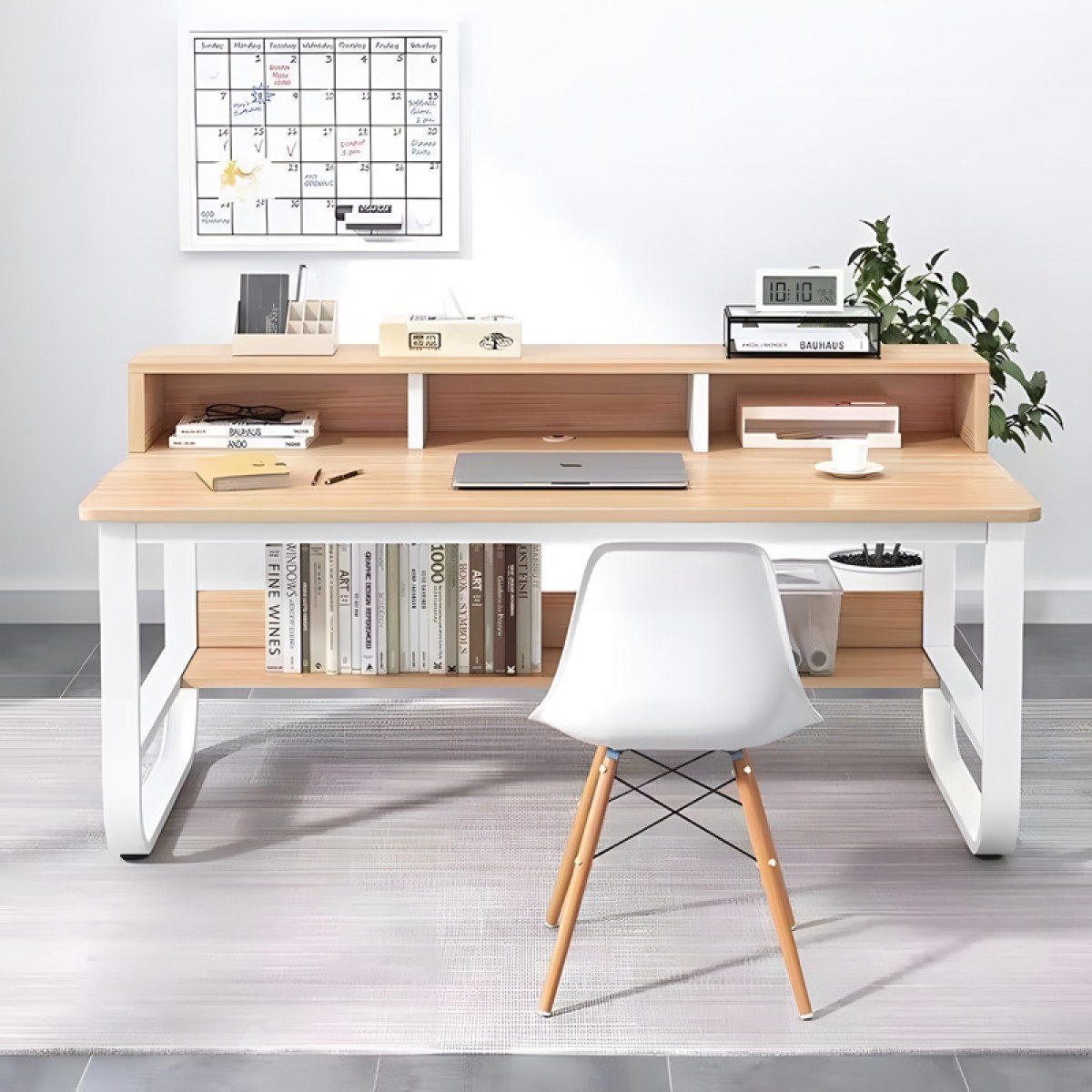 Γραφείο εργασίας Evrepy pakoworld mdf σε oak απόχρωση με λευκό μέταλλο 100x60x83εκ