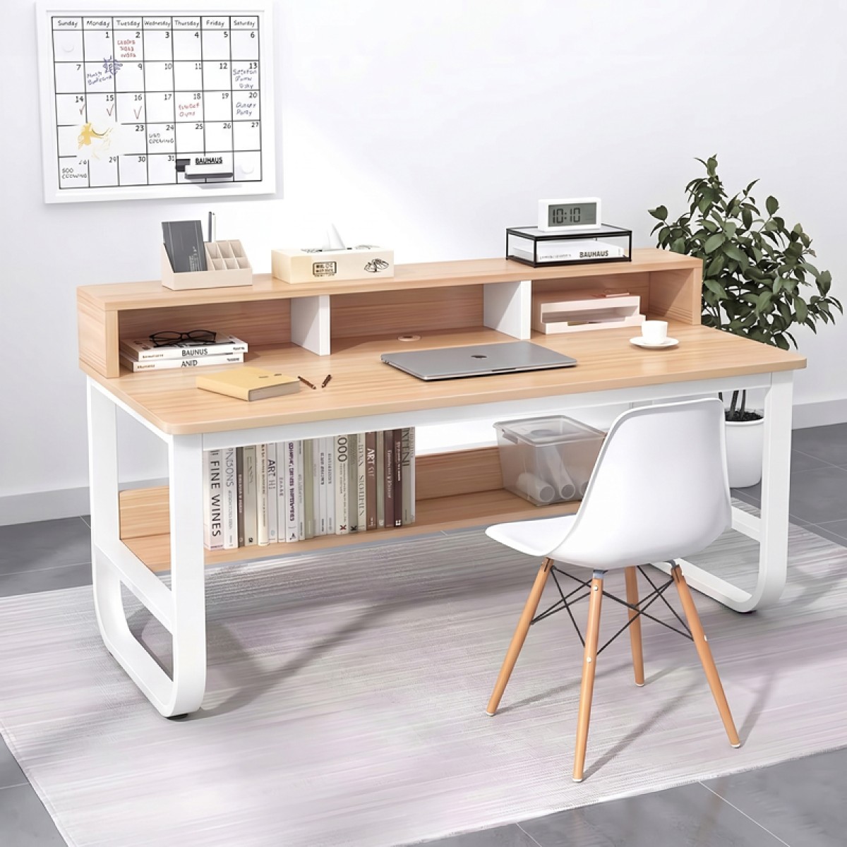 Γραφείο εργασίας Evrepy pakoworld mdf σε oak απόχρωση με λευκό μέταλλο 100x60x83εκ