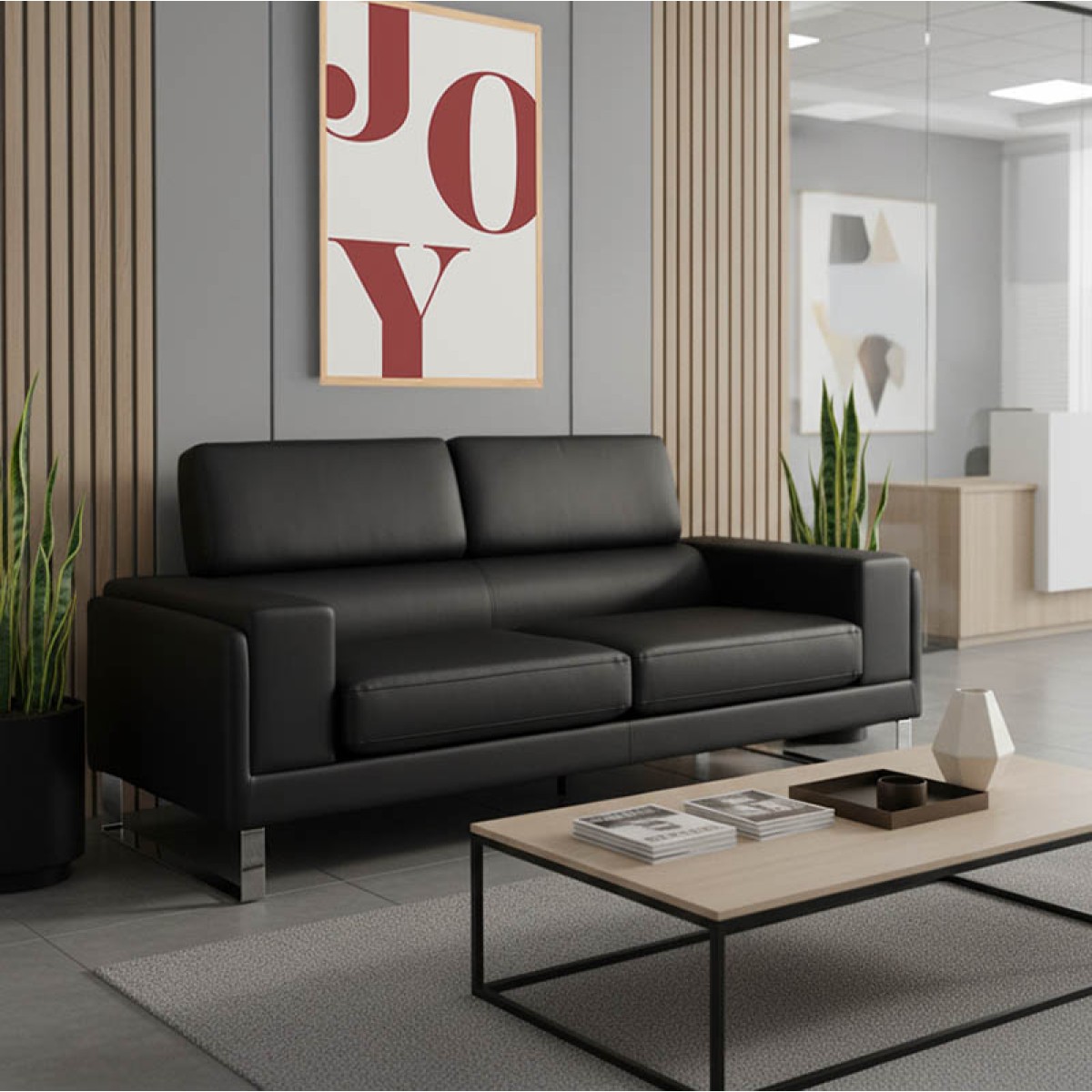 Καναπές Shea pakoworld 3θέσιος pu μαύρο-inox 198x80x87εκ