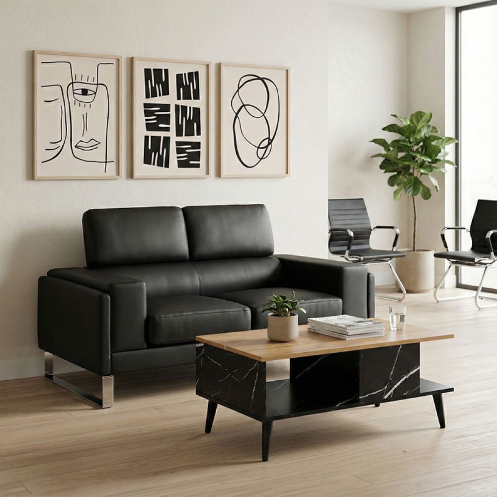 Καναπές Shea pakoworld 2θέσιος pu μαύρο-inox 158x80x87εκ