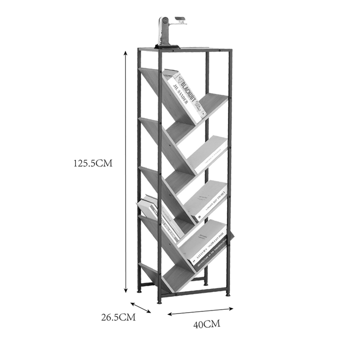 Βιβλιοθήκη Orunta pakoworld oak- μαύρο μέταλλο 40x26.5x125εκ