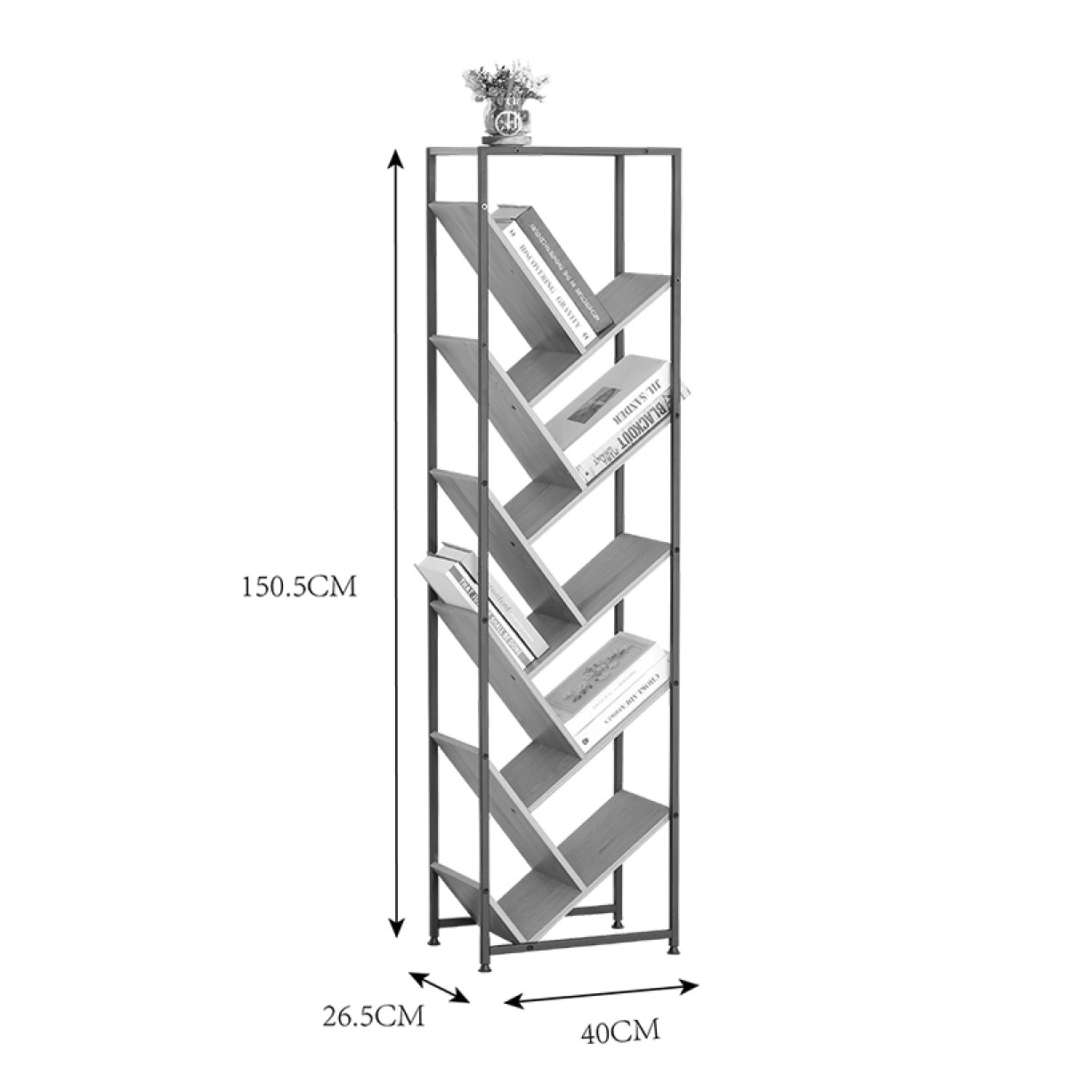 Βιβλιοθήκη Orunta pakoworld oak- μαύρο μέταλλο 40x26.5x150εκ