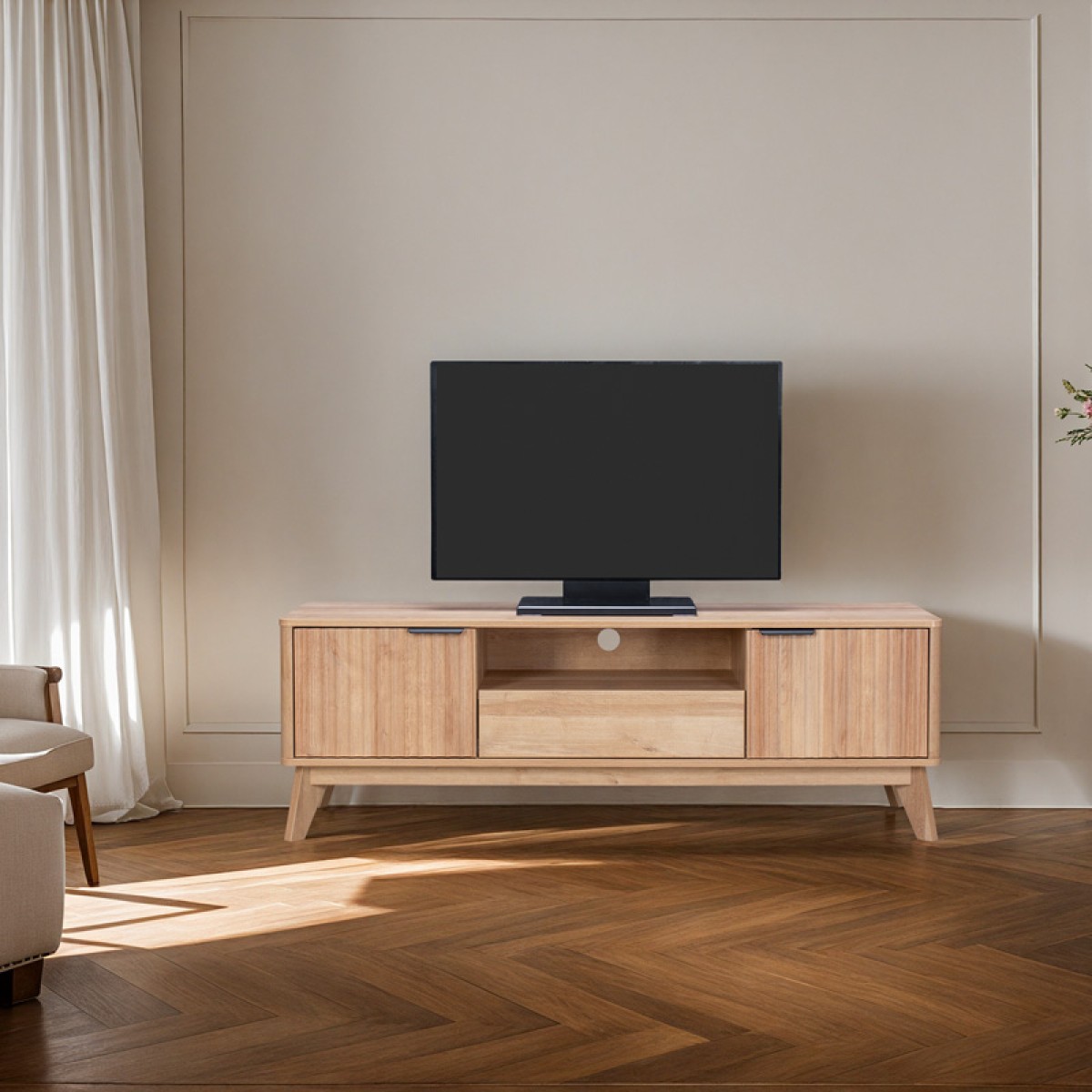 Έπιπλο τηλεόρασης Hamea pakoworld mdf σε φυσική απόχρωση 145x39,5x49εκ