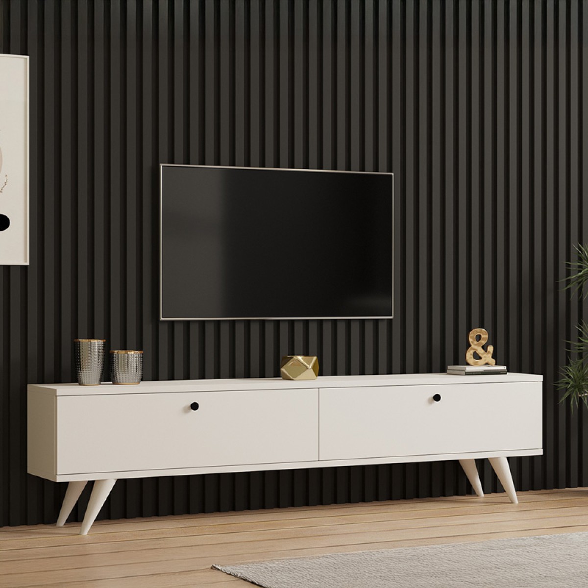 Έπιπλο τηλεόρασης Jate pakoworld σε λευκή απόχρωση 160x25x40εκ
