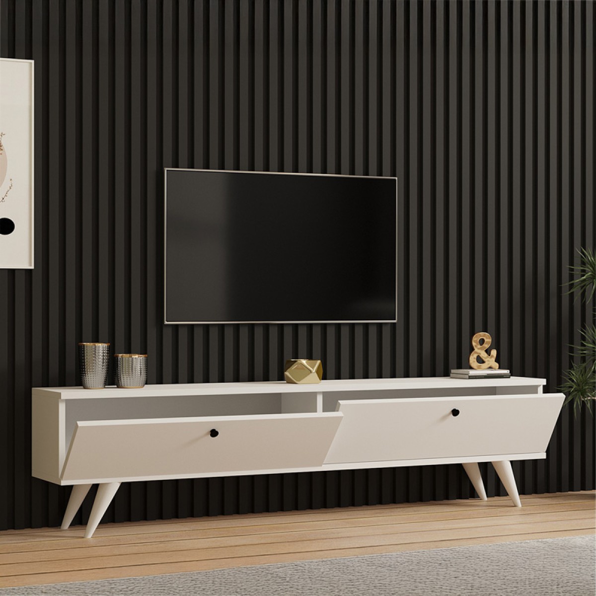 Έπιπλο τηλεόρασης Jate pakoworld σε λευκή απόχρωση 160x25x40εκ