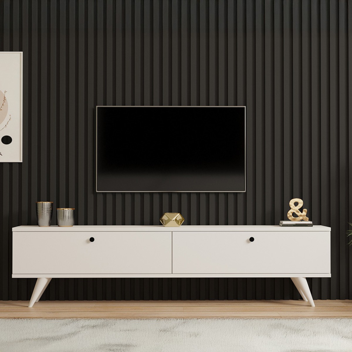Έπιπλο τηλεόρασης Jate pakoworld σε λευκή απόχρωση 160x25x40εκ