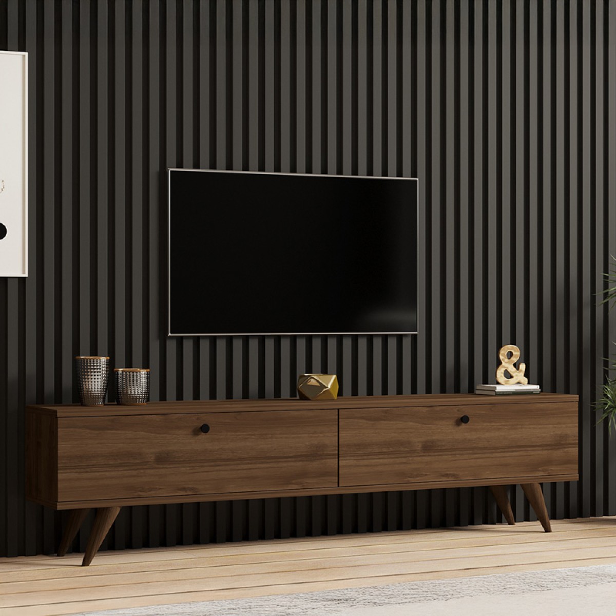 Έπιπλο τηλεόρασης Jate pakoworld σε καρυδί απόχρωση 160x25x40εκ